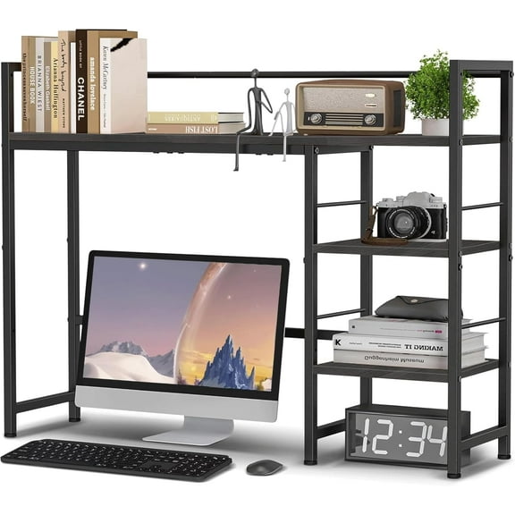 Desk Shelf, 38.6 Inch Wood Desk Organizer Shelf for Computer Monitor, Desk Hutch Storage, Desktop Shelf for Top of Desk, 3 Tier Desktop Bookshelf for Home Office Dorm, Black
