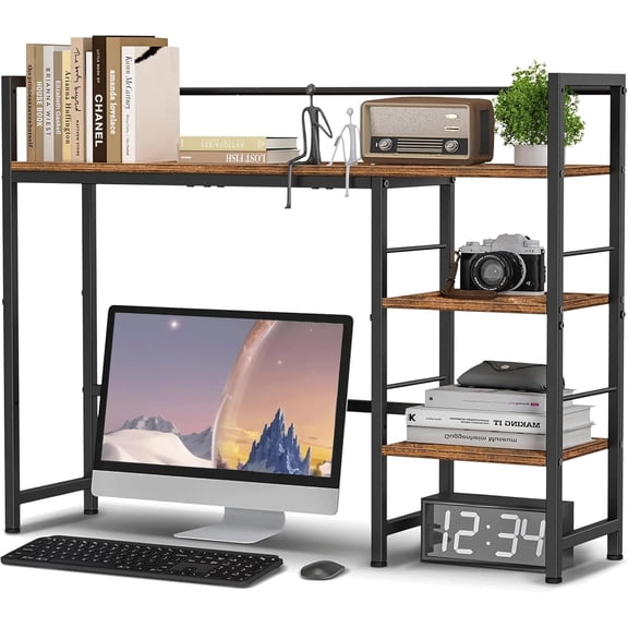 Desk Shelf, 38.6 Inch Wood Desk Organizer Shelf for Computer Monitor, Desk Hutch Storage, Desktop Shelf for Top of Desk, 3 Tier Desktop Bookshelf for Home Office Dorm, Rustic