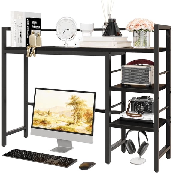 Desk Shelf, 38.6 Inch Wood Desk Organizer Shelf for Computer Monitor, Desk Hutch Storage, Desktop Shelf for Top of Desk, 3 Tier Desktop Bookshelf for Home Office Dorm, Rustic