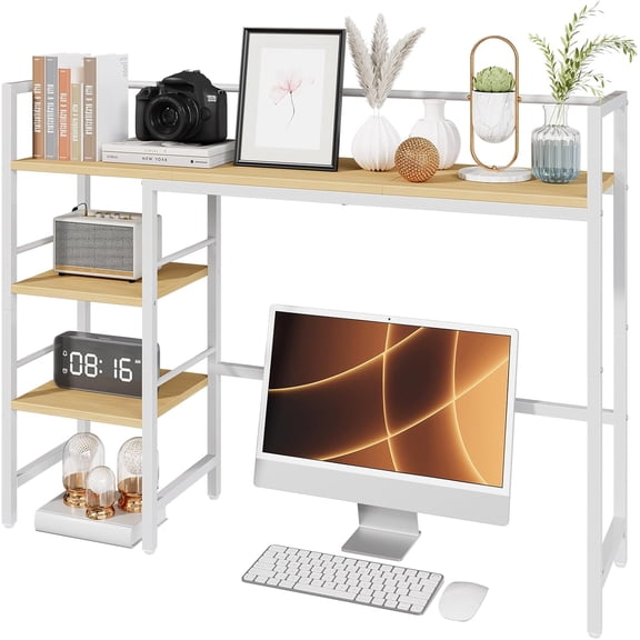 Desk Shelf, 38.6 Inch Wood Desk Organizer Shelf for Computer Monitor, Desk Hutch Storage, Desktop Shelf for Top of Desk, 3 Tier Desktop Bookshelf for Home Office Dorm, White