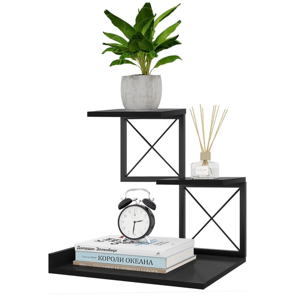 Desk Shelf Organizer, Wood Desktop Organizer Small Bookshelf, 3 Tier Storage Shelf Riser Display Stand for Office Decor and Desk Accessories, Rustic Brown Black