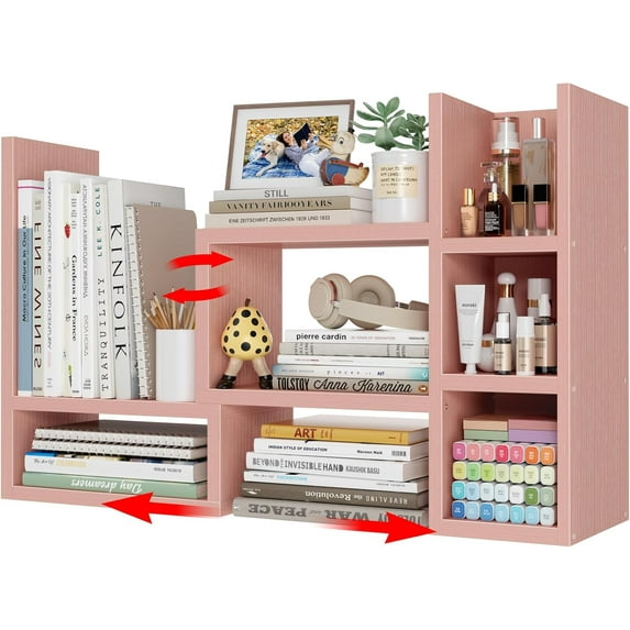 Desk Shelves Desktop Orgnizer Shlef - Pink Office Organization for Top of Desk Organizers and Accessories Corner Bookshelf Table Top Shelving Small Hutch Decorations for Office