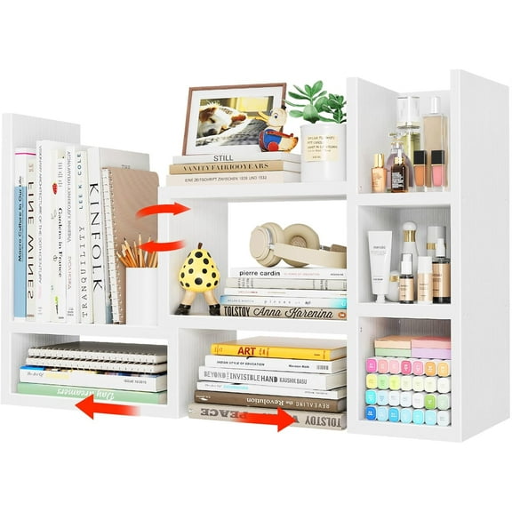 Desk Shelves Desktop Orgnizer Shlef - White Office Organization for Top of Desk Organizers and Accessories Corner Bookshelf Table Top Shelving Small Hutch Decorations for Women Office