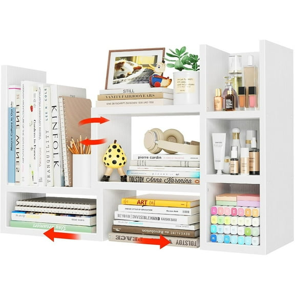 Desk Shelves Desktop Orgnizer Shlef - White Office Organization for Top of Desk Organizers and Accessories Corner Bookshelf Table Top Shelving Small Hutch Decorations for Women Office