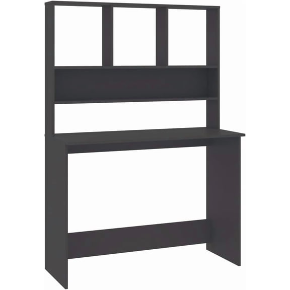 Desk with Shelves Gray, 43.3x17.7x61.8 Inch Engineered Wood Computer Desk, Vertical Design with Split Levels for Folders, Documents, PC Equipment, Space-Saving for Small Office,
