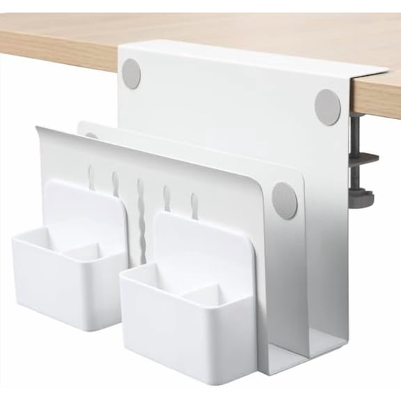 Desk Side Storage, Under Desk Laptop Mount, Table Side Hanging File Organizer, No Drill Clamp On Cable Management Tray, Laptop Holder with Magnetic Pen Holder for Office and Home, Load 22 Lbs