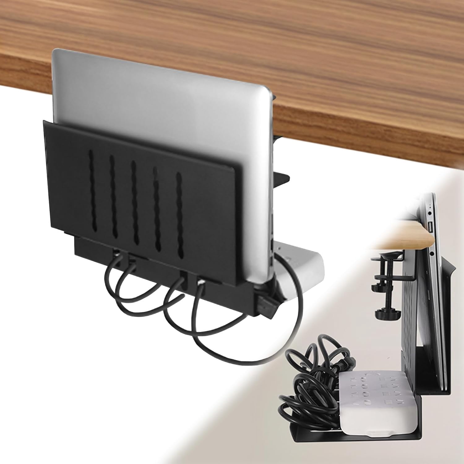 Desk Side Storage, Laptop Holder with Cable Management Tray, 2 in 1 ...