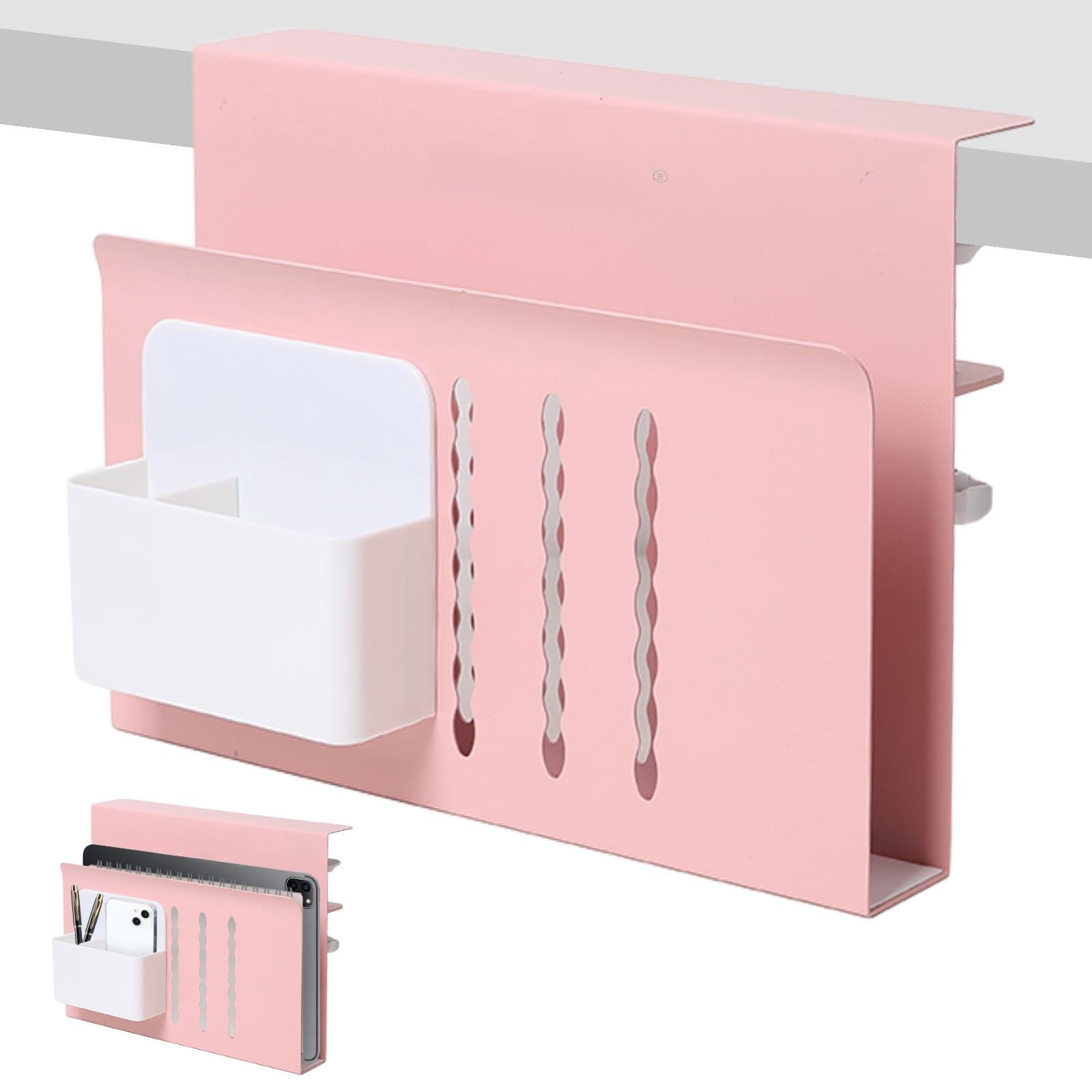 Desk Side Storage  Steel Organizer No Drill Workspace Organizers Clamp On Computer Accessories With Magnetic Pen Holder Fits Flat Edge Tables 0.3" To 2.8"