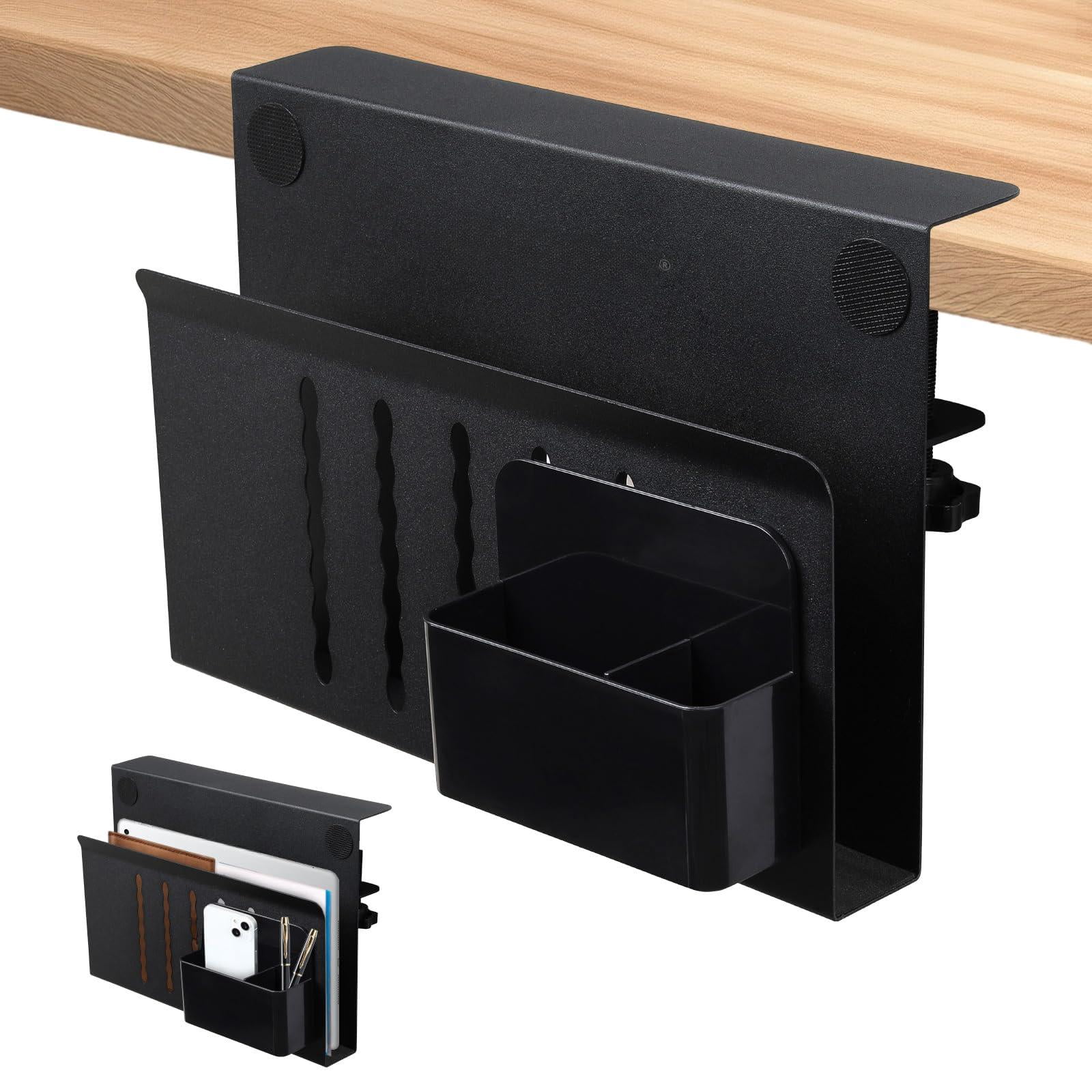 Desk Side Storage  Steel Organizer No Drill Laptop Holder Clamp On Mount With Pen Table Hanging For Home Office Fits Flat Edge Tables 0.3" To 2.8"