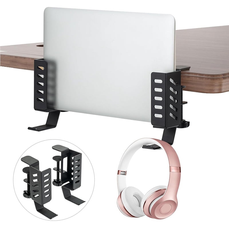 China Desk Side Vertical Laptop Stand No Drill Laptop Desktop Mount Hanging Laptop Holder for Desk Side Clamp On Desk Black Men s Size One Size