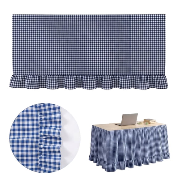 Desk Skirt,Navy Gingham Wrap Around Ruffled Table Skirts,Reusable Draped Table Cover with Ruffle,72x29.9 Inch Soft Fabric Rustic Tablecloth,Tablecloths for Kitchen,Dining Room Party,Counter Decor