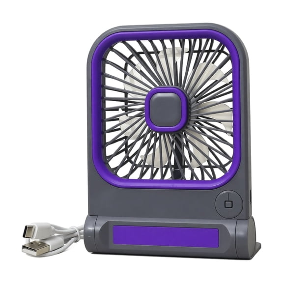 Desk Small Fan, 3 Speed Settings USB Rechargeable, Gray Square Shape for Desktop Wall Mounted Outdoor Camping Personal Cooling, 1 Pack Portable Mini Fan