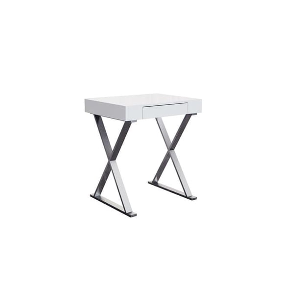 Desk Small - High Gloss White - One Drawer Stainless Steel Base