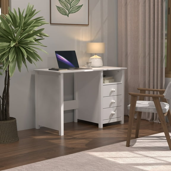 From the Tree Furniture Solid Wood Desk with Drawers – Compact Study Desk for Kids & Adults, Space-Saving Home Office Writing Table, Real Pine Construction