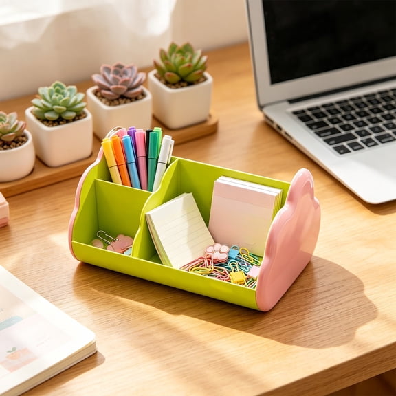 Desk Storage Box Office Desk Organizer Multi Compartment Pen Holders Cute Desktop Organizer For Stationery Cosmetics Small Accessories Plastic 21x16x12.5cm Cloud Shaped