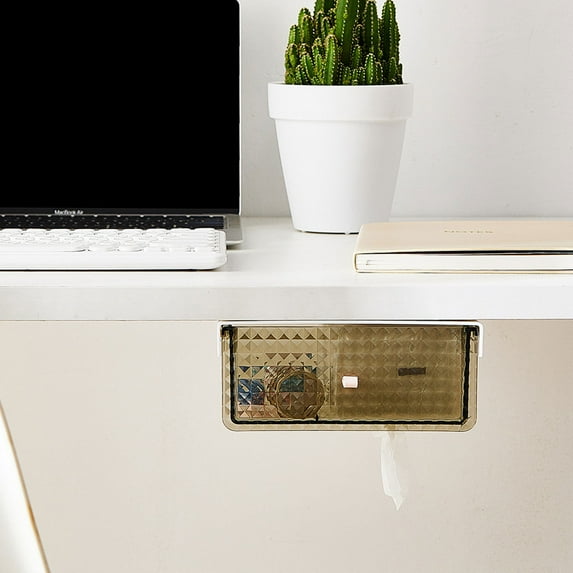 Under Desk Storage Drawer Organizer - Invisible Stationery Box with Sliding Lock, Tool-Free Installation, 19.5x18.5x8cm Plastic Desktop Organizer for Office Workspace
