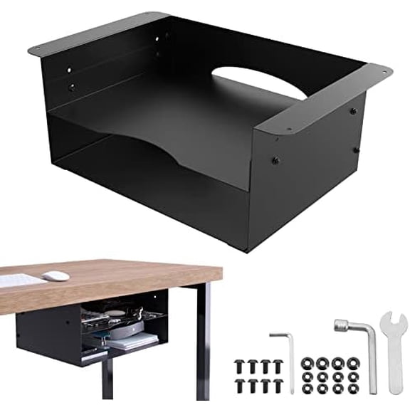 Under Desk Storage Metal Shelf Double Layer Design with Adjustable Tray Organizer Drawer with Big Hole in The Back for Stand Up Desks Office Desks Workstations Tv Stand$$Office