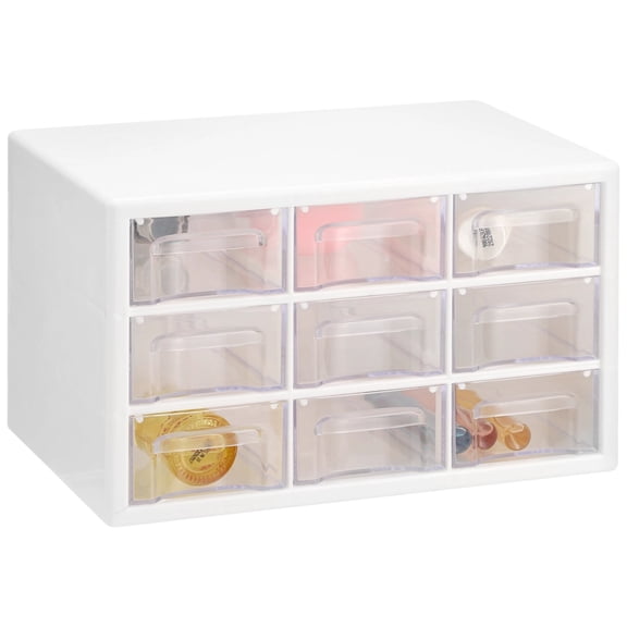 Desk Storage Organizer with 9 Drawers, Clear Dustproof Desktop Drawer Organizer, Wall Mounted Storage Caddy for Makeup, Jewelry, Accessories, Crafts, 9.8x6.3x6.1"