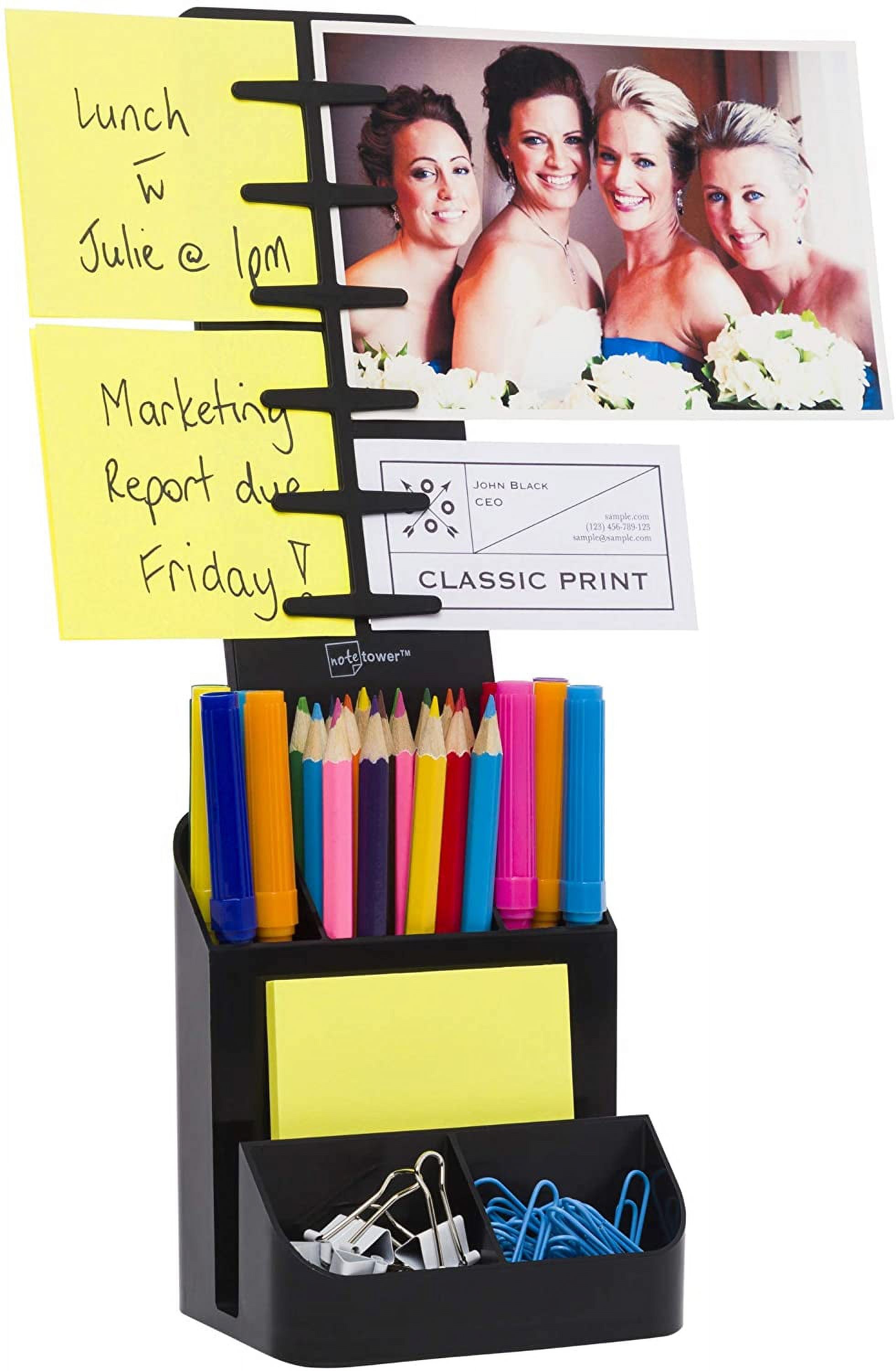 Desk Supplies Organizer Caddy, Black Displays Photos & Organizes