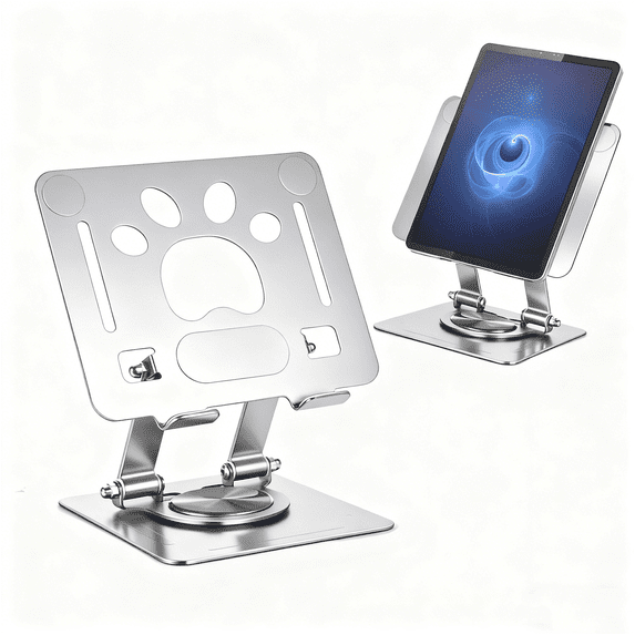 Desk Tablet Stand with 360°Rotation, Universal Iron Metal Tablet Stand Holder Adjustable Foldable Stable with Non-Slip Pads Heat Dissipation Frame, Compatible with Tablet/Pad/Phone and More