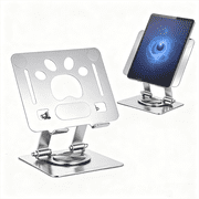 Desk Tablet Stand with 360  Rotation, Foldable Adjustable Iron Metal Holder, Non-Slip Pads Heat Dissipation, Compatible with Tablet/Pad/Phone, Silver