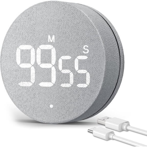 Desk Timer for Productivity Digital Kitchen Timer Rechargeable Fabric Mesh Cover 99 Mins Countdown/Count Up Stylish Efficana Konah Timmer for Cooking (Fabric Gray)