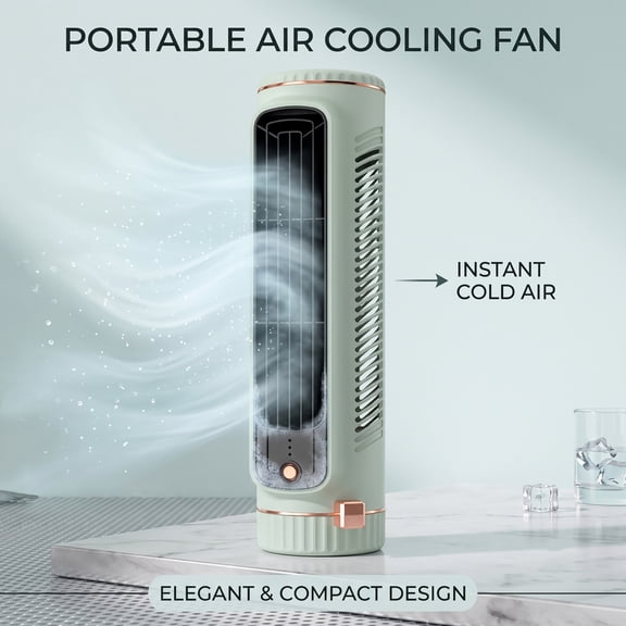 Desk Tower Fan, Portable AC Fan, USB Rechargeable Air Cooler with 3 Speeds, Whisper-Quiet Personal Cooling for Office and Bedroom