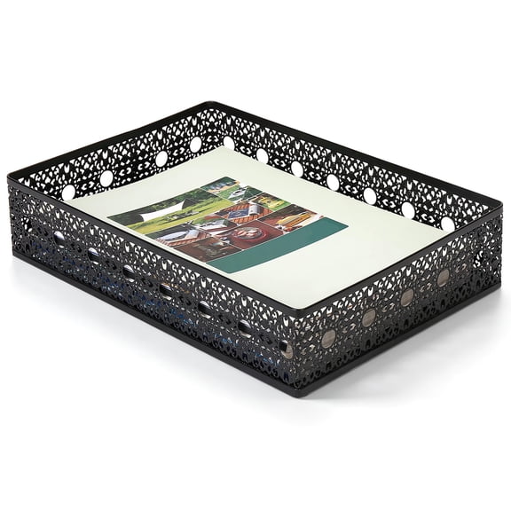 Desk Tray Organizer Mesh File Basket, Office Drawer Metal Trays Organizing Storage Box, Desktop Paper/Letter Tray for Office Home Makeup & Vanity, Black, Pattern 1#