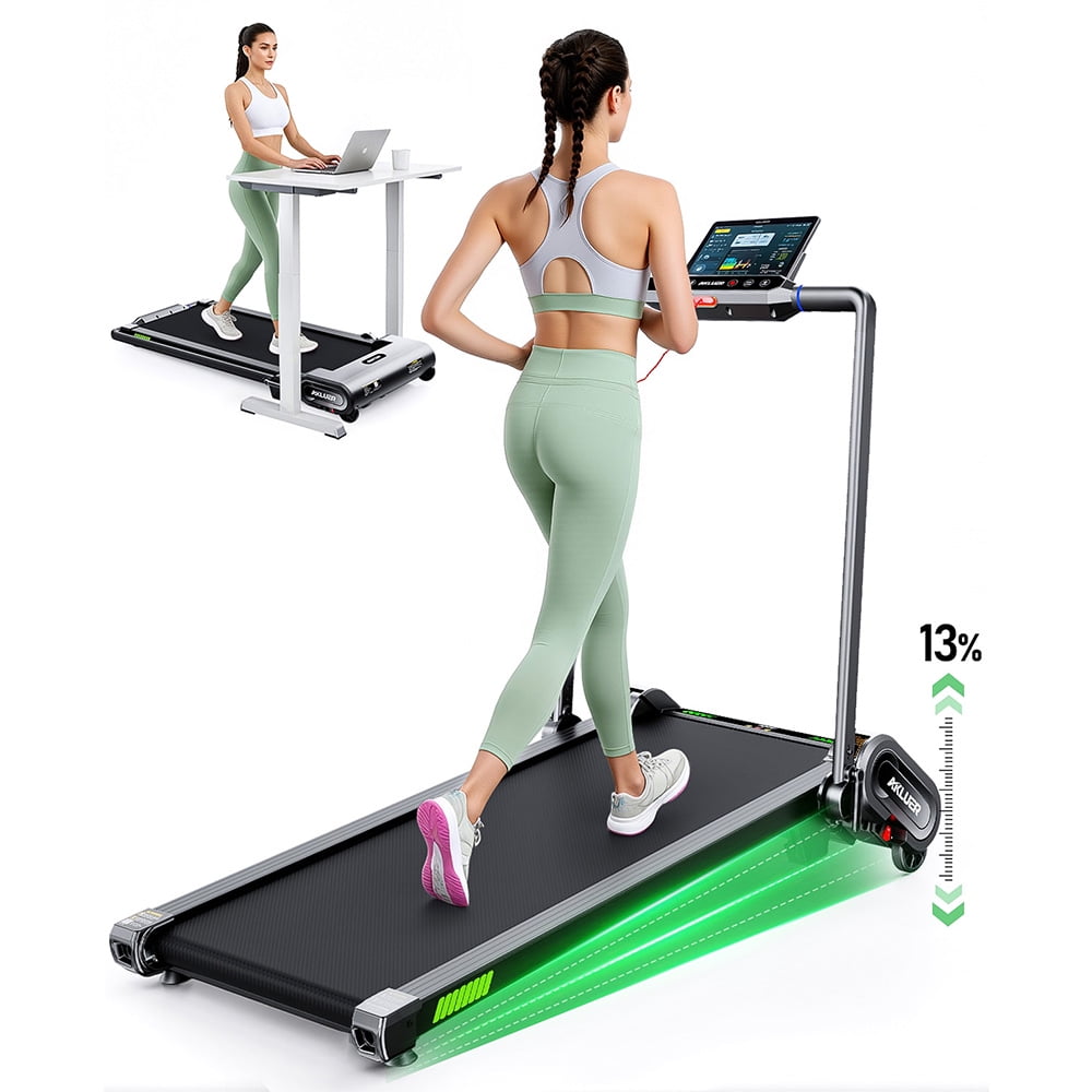 Under Desk Treadmill – 13% Auto Incline, 2.5HP Quiet Motor, 12km/h Speed, 100x40cm Running Area, LED Display, Triple Control, 150kg Max Load Akluer H1-B