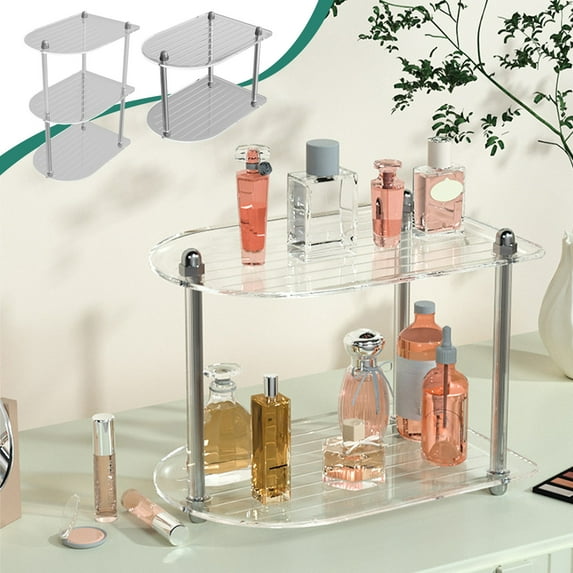 Desk Vanity Shelf Organizer, Bathroom Makeup Storage, Acrylic, Wall-Mounted, Open Shelves, Small Bathroom, Counter Display, Cosmetics Sorting TOPLIU