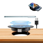 Flush Mount Wireless Charging Pad, 15W Fast Qi Charger for Desk Hole Installation   Built-in Wireless Charger Station for Office Desk, Nightstand, Workbench   Compatible with iPhone, Samsung Black