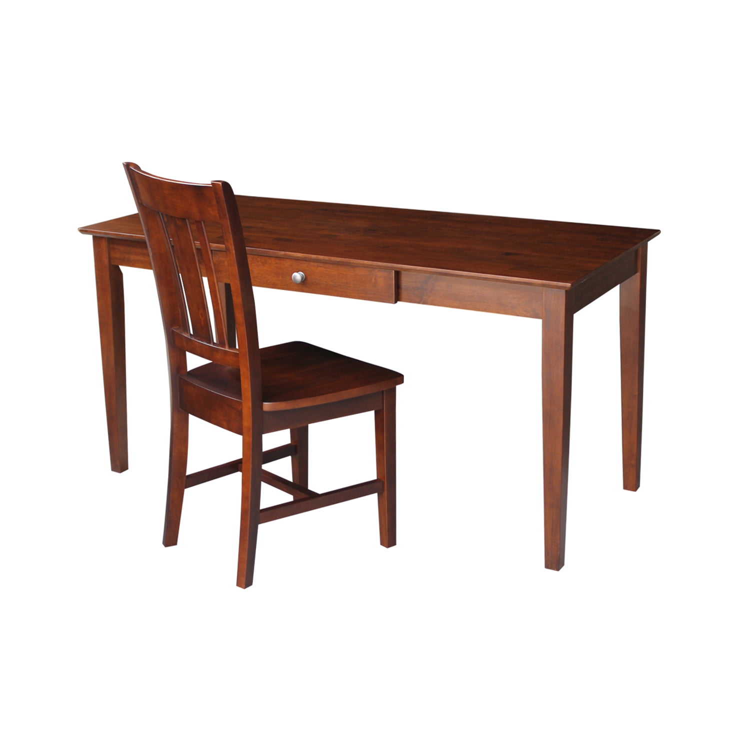 Espresso Rubberwood Desk with Drawer and Matching Chair Set
