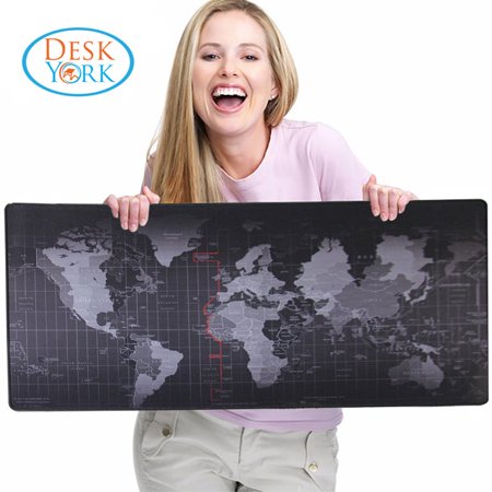 Desk York Extra Large Extended - XXL Gaming Waterproof Mice Mat for Office - Non-Slip Rubber Base -World Map