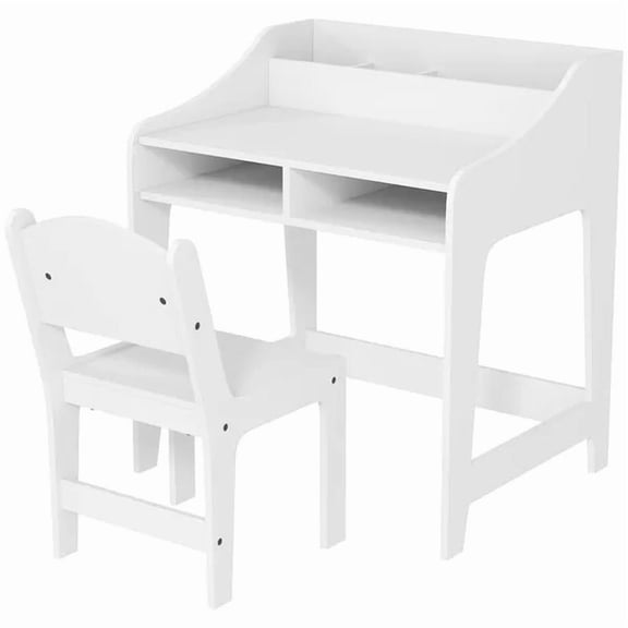 Desk and Chair Set with Storage and Shelves, for Bedroom & Study Room, White