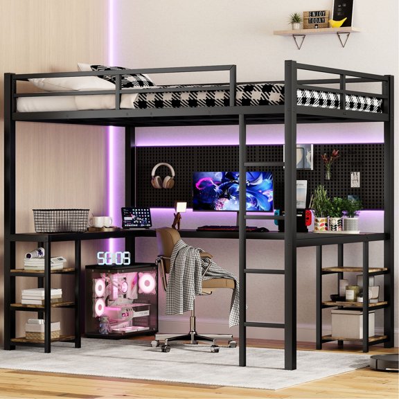 Desk and Shelves Loft Bed - Save Space for Bedroom Study