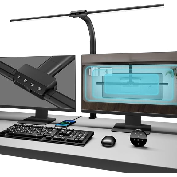 Desk lamp, LED Desk Lamps for Home Office, Architect Lamp for Desk with Clamp, Dual Screen Computer Monitor Gooseneck Smart Light: Adjustable Table Lamp for Study Drafting