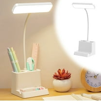 Desk lamp with USB Adapter Charging,Eye-Caring Study Lamp for Dorm Home Office,3 Colors Dimming Brightness Touch Control Table Lamp,Pen/Phone Holder,Flexible Gooseneck Reading Lamp