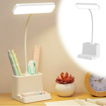 Desk lamp with USB Adapter Charging,Eye-Caring Study Lamp for Dorm Home Office,3 Colors Dimming Brightness Touch Control Table Lamp,Pen/Phone Holder,Flexible Gooseneck Reading Lamp