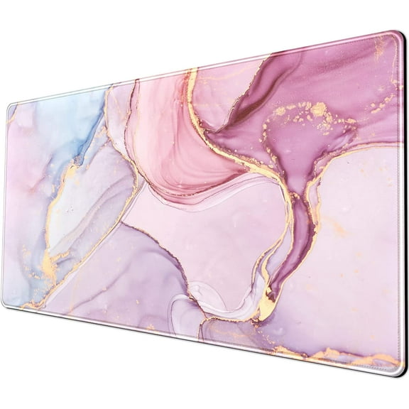 Desk mat XXL Mouse pad, Pink Rose Gold Marble Office Supplies and Accessories Decor Office for Women 31.5X15.75in,Stitched Edges Smooth Surface and Non-Slip Rubber Bottom,Large Mouse pad for Desk …