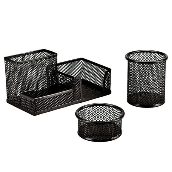 Desk organizer set for home and office supplies, accessories with pens, pencils, etc - black