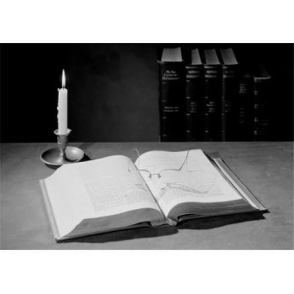 Desk with Open Book & Candle Poster Print - 18 x 24 in.