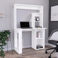 thumbnail image 1 of White Computer Desk with Storage Hutch | Ideal for Small-Scale Home Work | Particle Board Composition | Keep Work Area Tidy, 1 of 3
