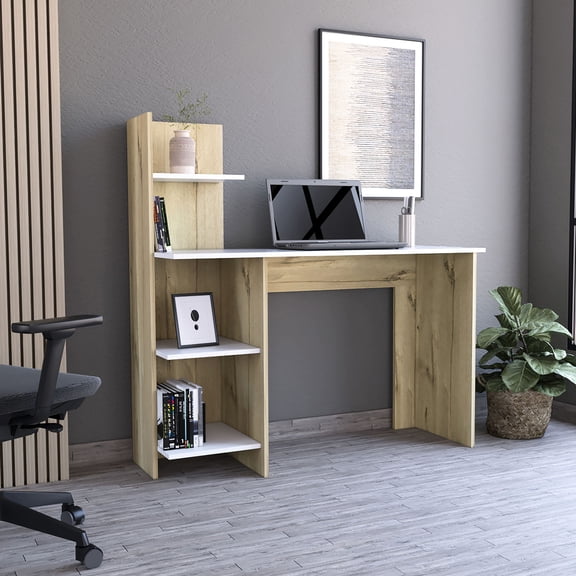 Desk with Three Open Shelves, 47" W, Multicolor / Suitable for Laptop Placement