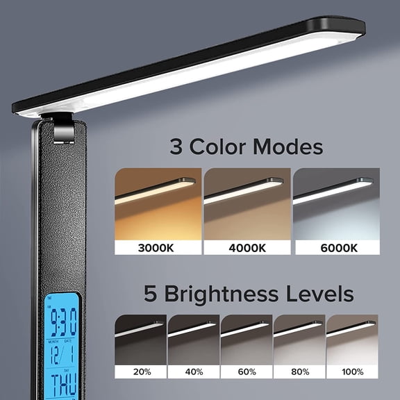 Desk  with Wireless Charger, USB Port, LCD Clock, Adjustable Brightness for Home Office