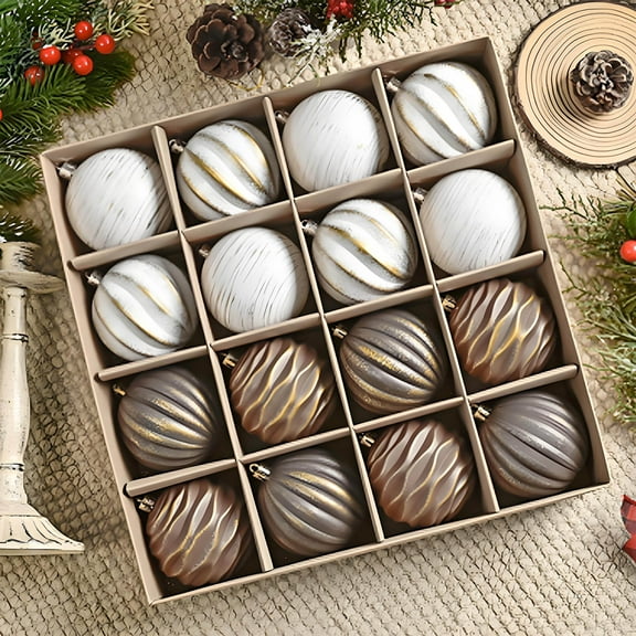 DeskAKBK 16-Pack Faux Brass Christmas Ball Ornaments, Vintage Inspired Tree Decorations for Holiday Home Party Festive Decor