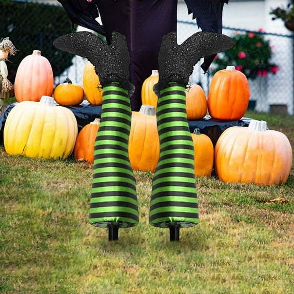 DeskAKBK 2 PCS Prosthetic Witch Leg Garden Stake Decoration, 17 Inch Halloween Yard Decor for Outdoor Indoor, Spooky Witch Legs with Sturdy Stake for Halloween Display
