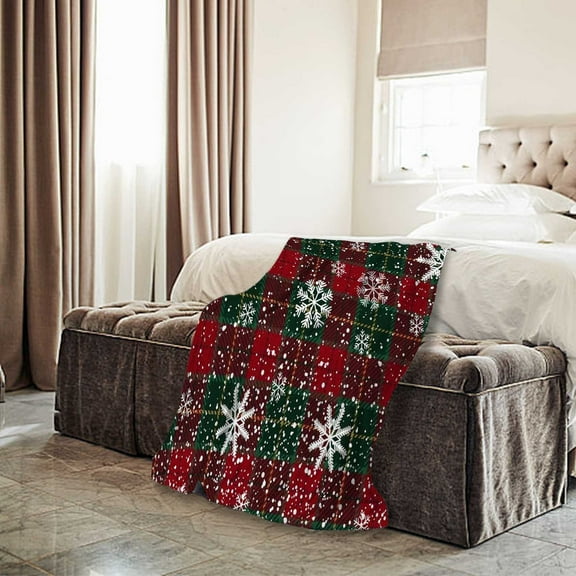 DeskAKBK Christmas Plush Throw Blanket 50x60 Inches, Red Festive Holiday Blanket with Snowflake Tree Patterns, Soft Flannel Couch Bed Blanket for Winter Decor and Gift
