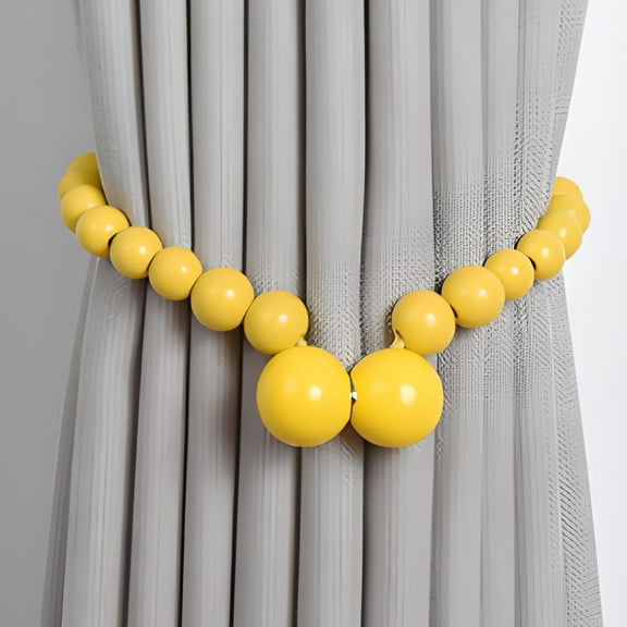 DeskAKBK Wooden Magnetic Curtain Tiebacks, No-Drill Curtain Holdbacks with Adjustable Straps, 19.29 Inches Length for Patio Doors, Bedroom, Bathroom, Yellow