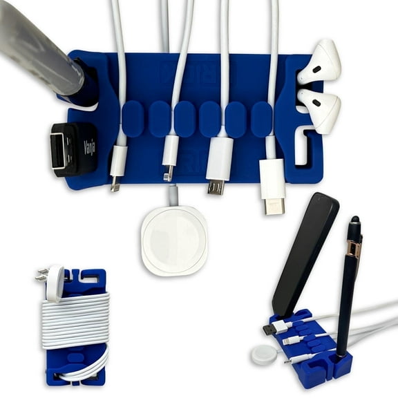 DeskBrick – Patented Non-Slip Steel-Weighted Desk Organizer & Cable Management Gadget, Versatile Cord, Phone & Accessory Holder for Office, Home & Desktop – Best Gift for Men.  Blue