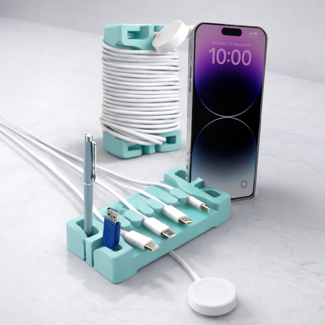 DeskBrick Silicone + Steel-Weighted Cord Holder for Desk. Weighted Cord Organizer & Cable Management for Desktop. Useful Phone Accessory & Cable Holder for Office, Home. No Adhesive. Aqua